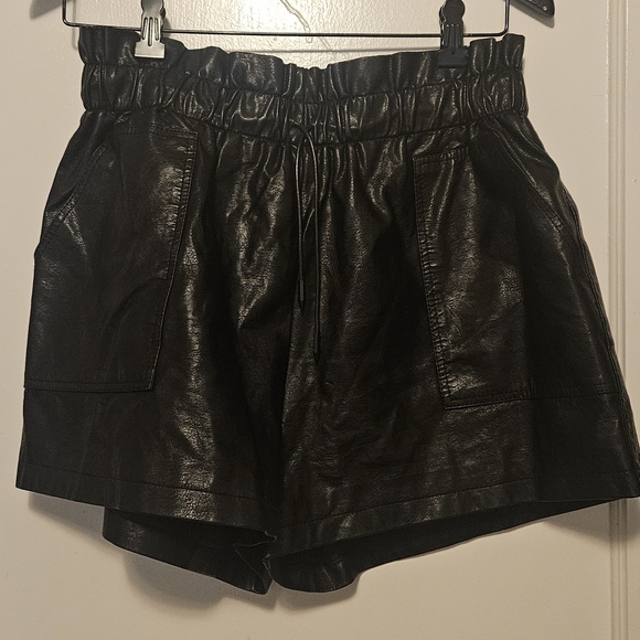 Pants - Black Faux Leather Women's Shorts